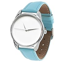 Minimal Light Blue Watch Unisex Wrist Watch, Quartz Analog Watch with Leather Band