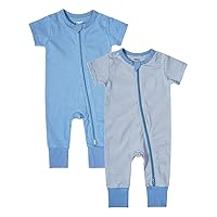 Teach Leanbh Baby Boys Girls 2-Pack Romper Jumpsuits Cotton 2 Way Zipper Short Sleeve Footless Sleep and Play 3-24 Months
