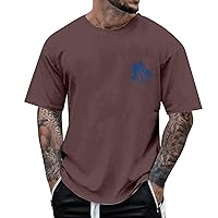 Men's Trendy Palmshadows Logo Drop Shoulder T-Shirts Crewneck Short Sleeve Cotton Soft Tops Outdoor Hip Hop Streetwear