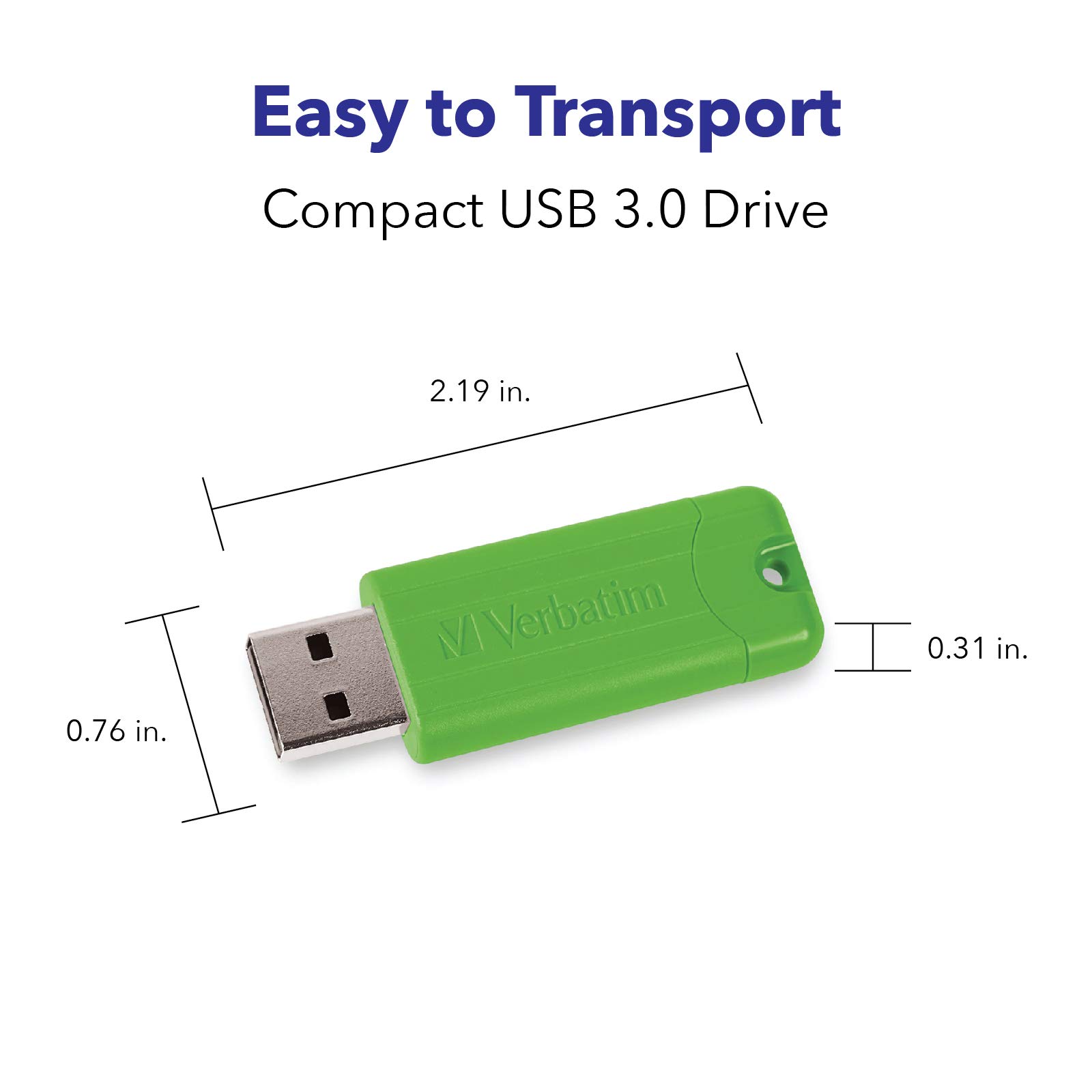 Verbatim 64GB Pinstripe USB 3.2 Gen 1 Flash Drive Retractable Thumb Drive with Microban Antimicrobial Product Protection- 5 Pack - Multicolor (Green, Blue, Red, Purple, Cyan)