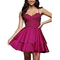 Homecoming Dresses Short for Juniors Two Layer Applique Beaded Criss-Cross Back Sleeveless Sweet Sixteen Party Dresses