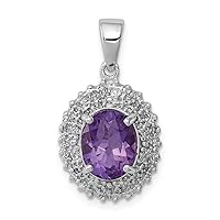 925 Sterling Silver Polished Prong set Open back Rhodium Amethyst and Diamond Pendant Necklace Measures 22x12mm Wide Jewelry for Women