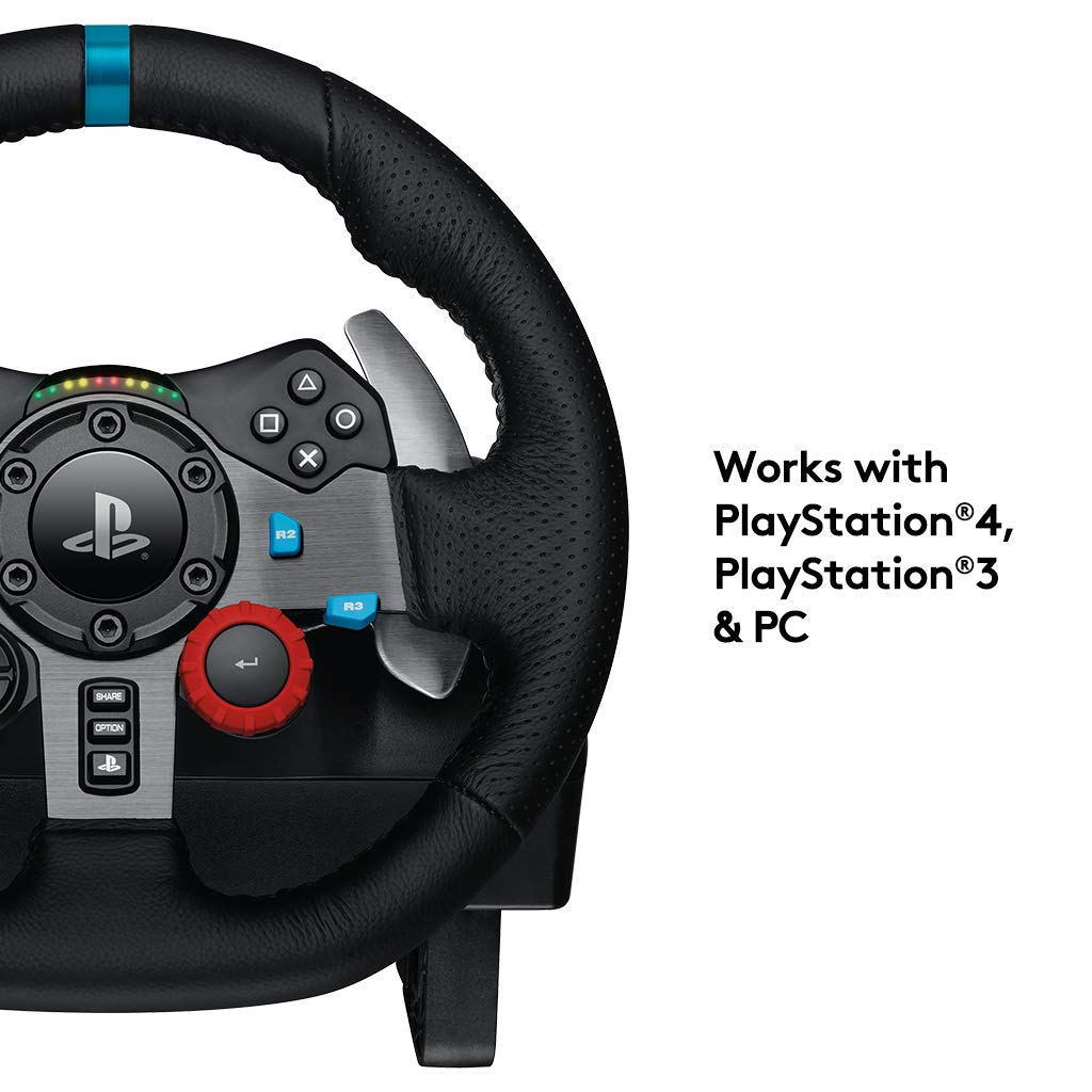 Logitech G29 Driving Force Racing Wheel and Floor Pedals, Real Force Feedback, Stainless Steel Paddle Shifters, Leather Steering Wheel Cover, Adjustable Floor Pedals, EU-Plug, PS4/PS3/PC/Mac, Black