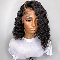Loose Deep Wave Bob Human Hair Wigs for Women 180% Density 13x4 HD Transparent Lace Front Wigs Curly Glueless Ocean Wave Side Part Lace Wig Brazilian Virgin Hair Pre Plucked With Baby Hair 8Inch