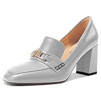 Castamere Mid Block Heels for Women Close Square Toe Slip-on Loafers Metal Buckle Office Casual Pumps 3.2 Inches Shoes