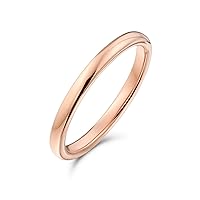 Bling Jewelry Thin Stackable Minimalist Simple Dome Couples Rose Gold Silver Black Plated Titanium 2MM Wedding Band Ring For Men Women