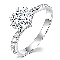 Solid 10/14/18K Gold Engagement Ring Classic Round 1ct Moissanite Ring Twisted Snowflake Ring for Women