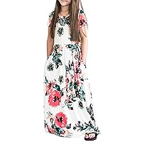 Boho Print Long Dress for Girls Kids Party Wear Ruffle Short Sleeve Holiday Beach Loose Casual A-line Swing Dress