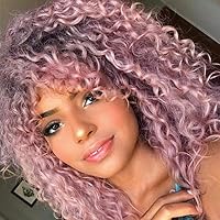 Pink Petal Ombre Synthetic Kinky Curly Wig - Pastel Pink Soft Femininity,Dark Ombre Pink Curly Wig, EALGA-277-11