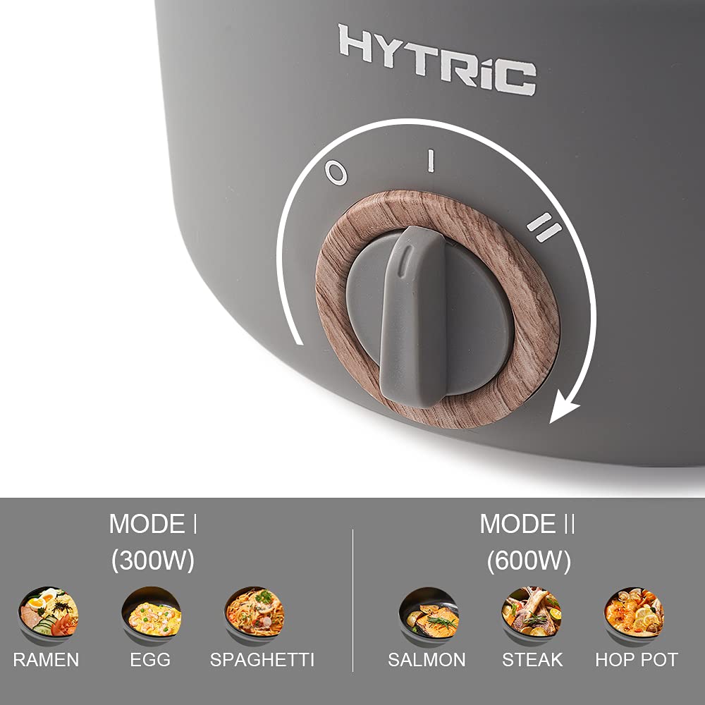 Hytric Electric Cooker with Handle, 1.5L Mini Multifunction Electric Cooker for Shabu-Shabu, Noodles, Pasta, Nonstick Frying Pan for Sauté, Dual Power Control Ramen Cooker for Dorm and Office