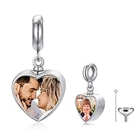 Personalized Heart Photo Cremation Urn Charm for Ashes 925 Sterling Silver Custom 2 Picture Image Bead Fit Snake Bracelet Keepsake Memorial Locket for Women Mom