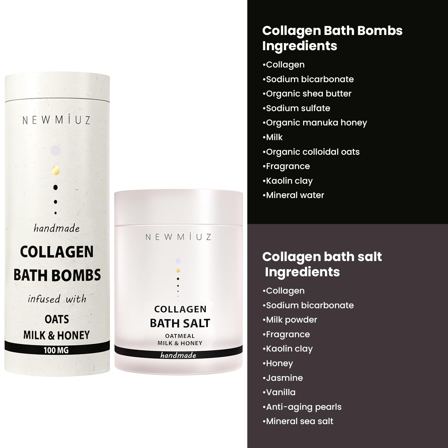 Collagen Selfcare Gift Set - Milk Bath & Bath Salt Pack of 2 - Magnesium Epsom Salt Oatmeal Milk and Honey