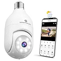 SYMYNELEC Light Bulb Security Camera Outdoor Weatherproof, 2K 3MP 2.4GHz Wireless WiFi Light Socket Security Cam 360 Motion Detection Tracking Color Night Vision 2 Way Talk Works with Alexa Google