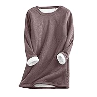 Lenago Womens Winter Thick Warm Fuzzy Sherpa Fleece Lined Pullover Tops Plus Size Crewneck Loose Fit Sweatshirts 2023 Fall