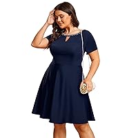 Ever-Pretty Women's Plus Size Rrhinestone Neckline Short Sleeves A-Line Mini Causal Dresses 01792-PZ