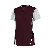 Russell Athletic 2-Button Color Block Jersey-Stylish Short Sleeve Baseball & Softball Shirt for Active Women