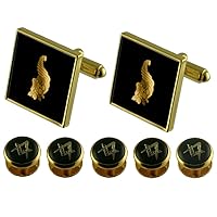 Stewards Gold Cufflinks Masonic 5 Shirt Dress Studs Box Set