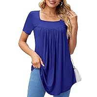 Xpenyo Women's Casual Petal Sleeve Tunic Top Pleated Square Neck Shirts Blouse for Leggings