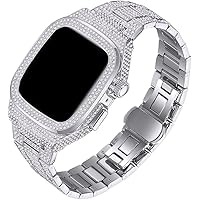 Diamond Watch Case Metal Watch Band，For Apple Watch 9 8 7 Series，Lady Women Girls Fashion Business Band Case Mod Kit，For Iwatch 44mm 45mm Watch Replacement Accessories