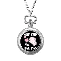 Keep Calm and Love Pigs Vintage Pocket Watch Arabic Numerals Scale Quartz with Chain Christmas Birthday Gifts