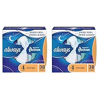 Always Infinity Feminine Pads for Women, Size 4 Overnight, with Wings, unscented, 38 Count (Pack of 2)