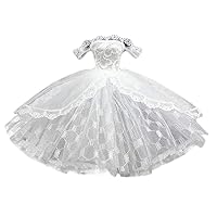 Handmade White Lace Party Doll Dress Off Shoulder Bubble Wedding Dress Doll Clothes Doll Dress for 11.5 inch Doll