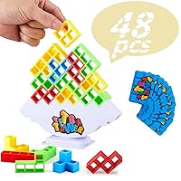 48 PCS Tetra Tower Game, Tetris Tower Balance Stacking Building Blocks Board Games for Kids & Adults,Family Game Night 2+ Player Family Games