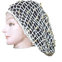 Hand Crocheted Ivory Gimp Large Snood with Pearls
