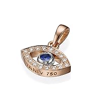 1/10 Carat Diamond and 0.07 Carat Round Blue Sapphire Evil Eye Pendant for Women in 18k Gold (D-F, VS1-VS2, cttw) Jewish Jewelry Jewelry