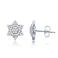 Sterling Silver Rhodium Pave Star of David Stud Earring