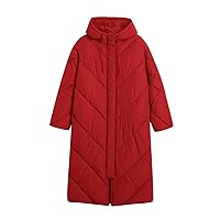 Women Long Puffer Coat Winter Hooded Zip Jacket Quilted Long Sleeve Knee Length Outerwear with Pockets Padded Coats
