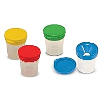 Melissa & Doug Spill-Proof Paint Cups - 4-Pack, Airtight Seal, Snap Lids - Kid-Safe Reusable No-Spill Paint Cups Storage Containers