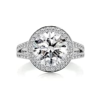 Solid Gold Handmade Engagement Rings 3 CT Round Cut Moissanite Diamond Halo Bridal Wedding Rings for Anniversary Propose Gifts (10K Solid White Gold)