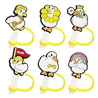 6PCS 10mm Duck Drinking Straw Covers Caps, Animals Reusable Portable Drinking Straw Tips Lids, Straw Toppers for Stanley Tumblers