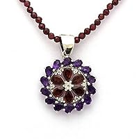 Cluster Necklace Amethyst Garnet CZ Gemstone 925 Sterling Silver Pendant Necklace