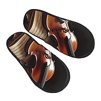 Violin and Book Furry Slippers for Men Women Fuzzy Memory Foam Slippers Warm Comfy Slip-on Bedroom Shoes Winter House Shoes for Indoor Outdoor