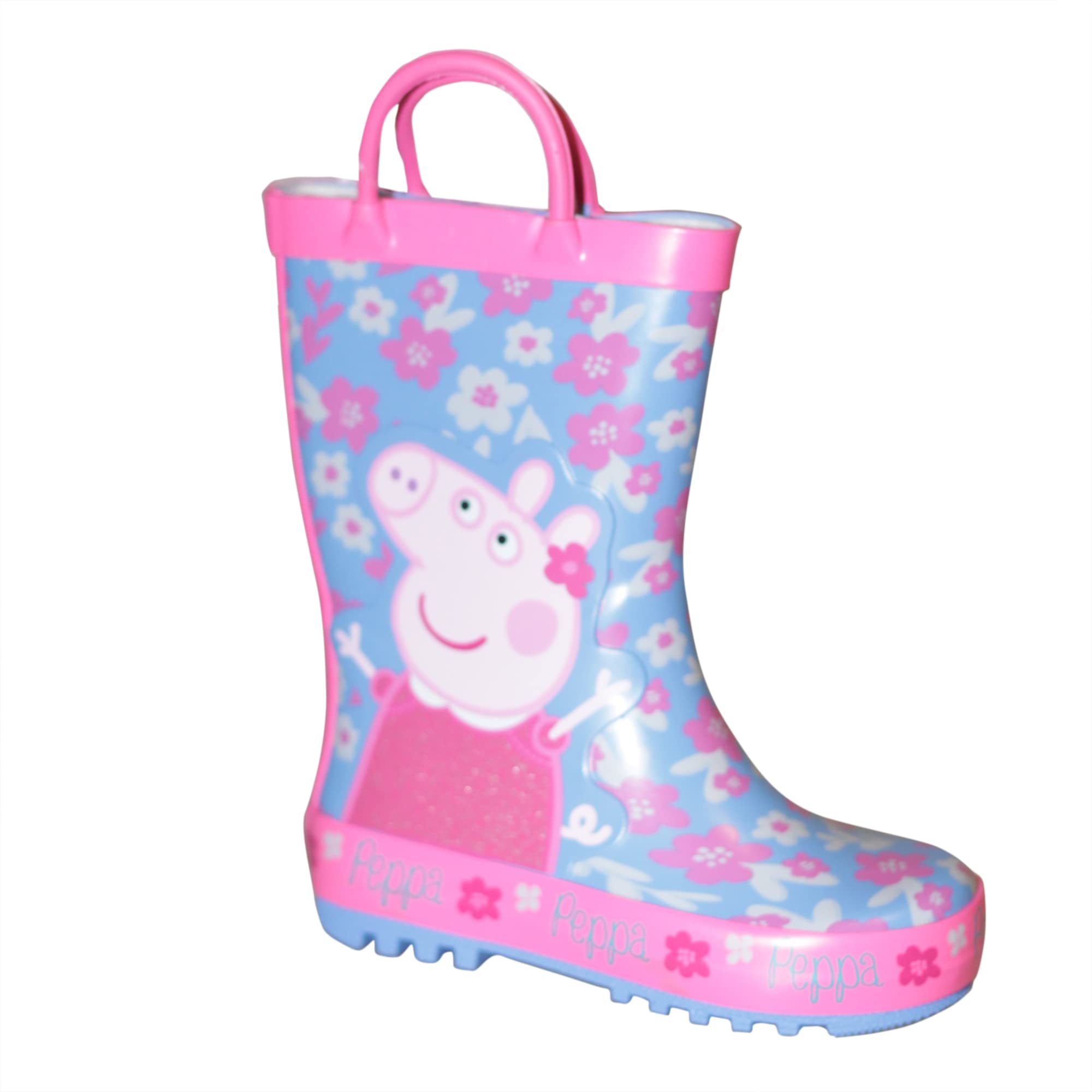 Peppa Pig Wellies Flower Girl's Easy-On Handles Pink Blue Rain Welly Boots