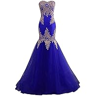 Women's Mermaid Prom Dresses Backless Formal Evening Gown with Embroidery