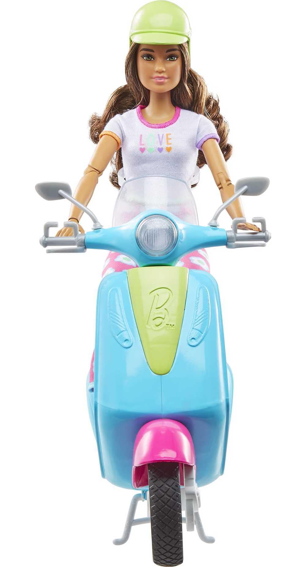Barbie Fashionistas Doll and Scooter, Travel Playset with Stickers, Pet Puppy and Themed Accessories like Map and Camera (Amazon Exclusive)