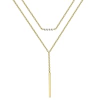 Harlorki Dainty Simple 14K Gold Plated Layered Link Chain Choker Artificial Plastic Pearl Long Bar Pendant Necklace Fashion Jewelry Gift for Women Lady Girl