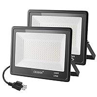 LED Flood Lights Outdoor, 100W Plug in Outside Work Light, 10000LM LED+Drive, 5000K Daylight, 85-265V, IP66 Waterproof Exterior Security Floodlights for Yard, Parking Lot, Playground (2 Pack)