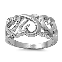 Sac Silver Women's Heart Ring Beautiful Polished Band New Rhodium Finish 11mm Sizes 5-10