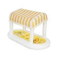 Giant Floating Yellow Cabana Stripe Drink Station, Removable Fabric Shade with Fringe, Perfect for Parties, Table-top Decorations and in-Pool Refreshments.