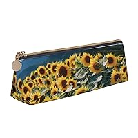Sunflowers Over The Mountain And Field Pen Case Small Pencil Bag Triangle Pu Leather Pen Pouch Pen Bag Storage Bag With Zipper