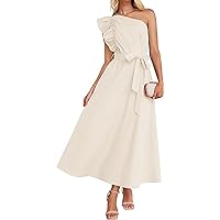 Women's One Shoulder Ruffle Prom Dress 2024 Sleeveless Empire Waist Boho Formal Flowy Maxi Dresses