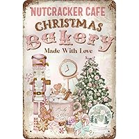 Christmas Nutcracker Bakery Sign Christmas Wall Art Sign Gingerbread Sign Pink Christmas Metal Sign Plaque for Holiday Party Decor Christmas Decorations 8x12 Inch