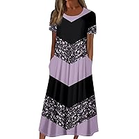 Summer Plus Size Midi Dress Trendy Short Sleeve 4Th of July Dress Casual Elegant Vintage Floral Smocked Flowy Dress