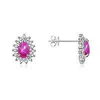 Rylos 925 Sterling Silver Halo Stud Earrings - 6X4MM Oval & Sparkling Diamonds - Exquisite Birthstone Jewelry for Women & Girls