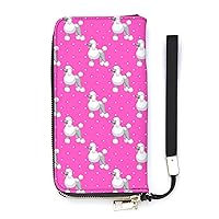 White Standart Poodle Women's PU Leather Zip Around Wallets Handbag Cellphone Purse Card Holder With Wristlet Strap