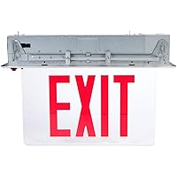 LED Exit Sign – Recessed Mount Edge – Red on Clear Panel, Anodized Aluminum Housing – Compact, Low-Profile Design – Double Sided Legend – Energy Efficient, High Output – 1 Count